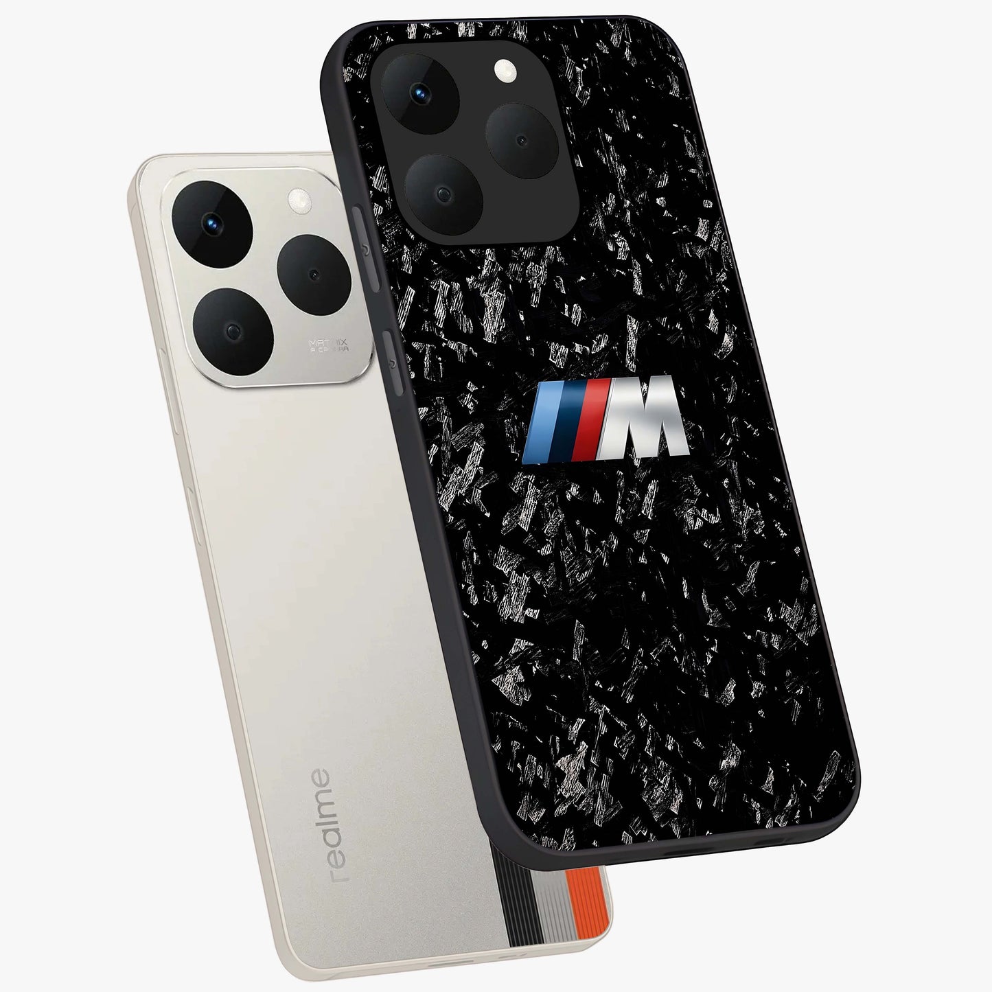 Carbon Speed Mark Glass Case displayed in angled mockup highlighting racing inspired carbon design and sleek aesthetic style.