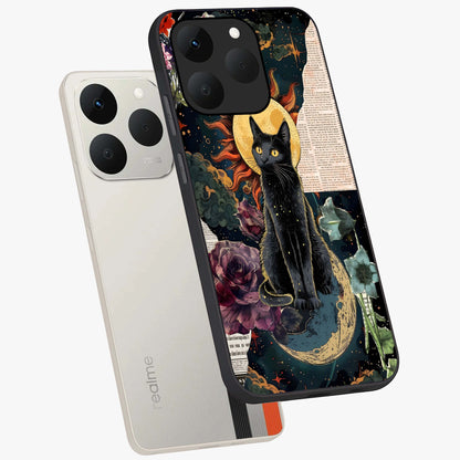 Celestial Black Cat Glass Case displayed in angled mockup highlighting cosmic black cat design with celestial aesthetic.