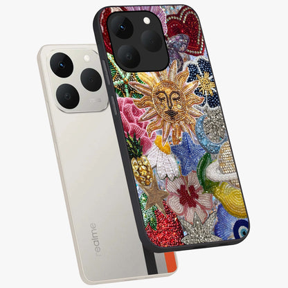 Celestial Floral and Playful Glass Case displayed in angled mockup highlighting playful floral design with dreamy celestial elements.
