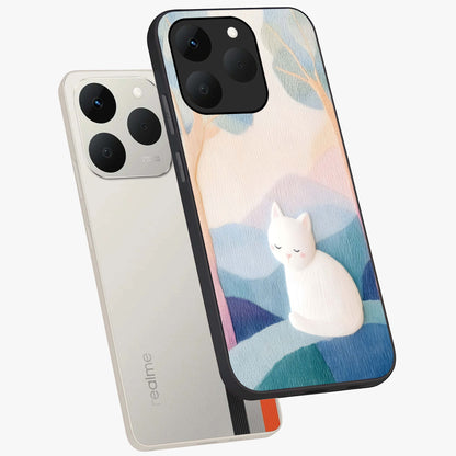 Cotton Dream Cat Glass Case displayed in angled mockup highlighting cute feline illustration with pastel aesthetic style.