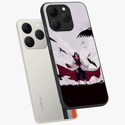 Crimson Crow Ascension Glass Case displayed in angled mockup highlighting powerful crow illustration with dark crimson aesthetic.