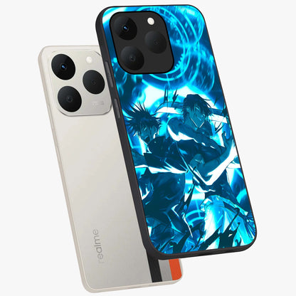 Cursed Energy Clash Glass Case displayed in angled mockup highlighting powerful battle inspired graphic with anime style aesthetic.