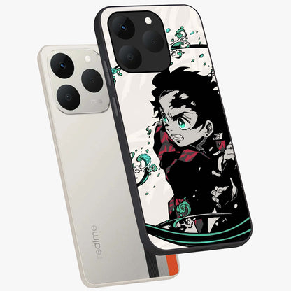 Demon Slayer Glass Case displayed in angled mockup highlighting dramatic anime character design with action aesthetic.
