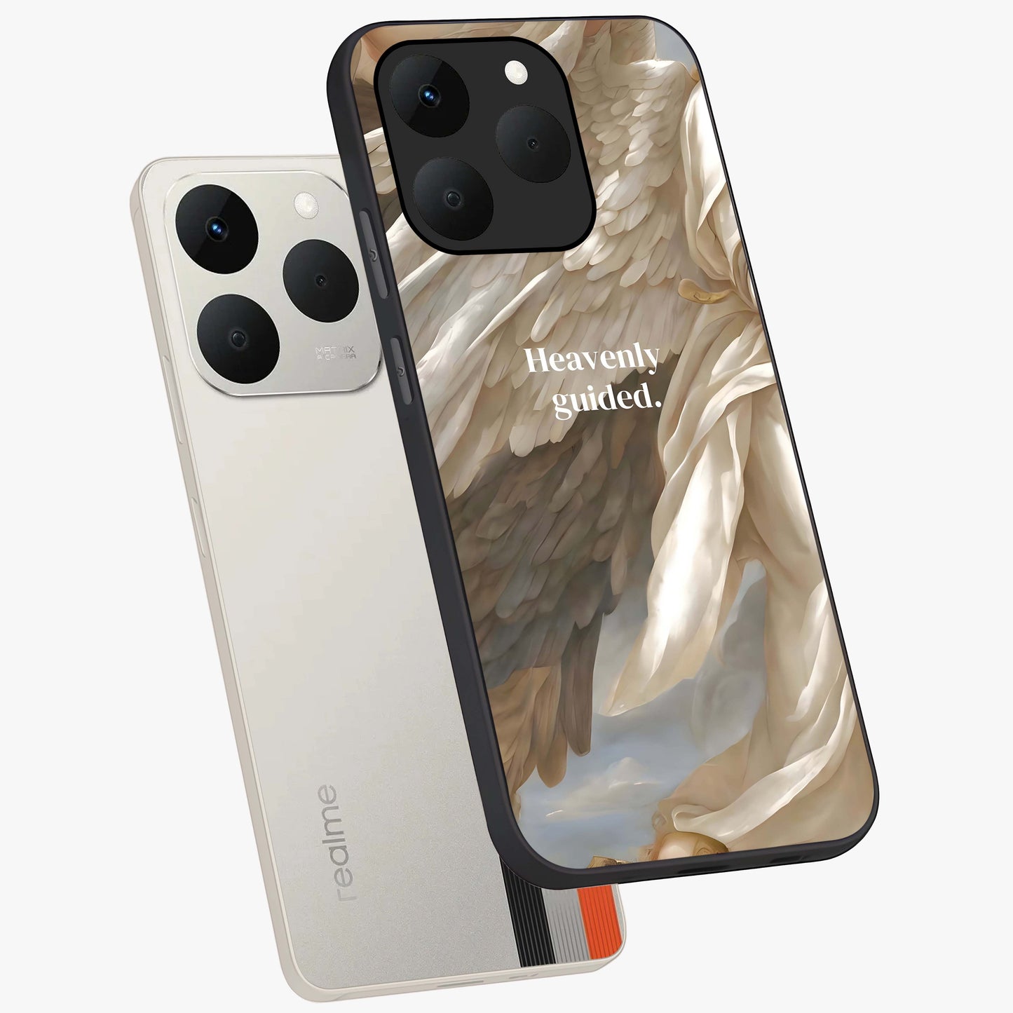 Divine Winged Grace Glass Case displayed in angled mockup highlighting graceful wing design with divine aesthetic style.