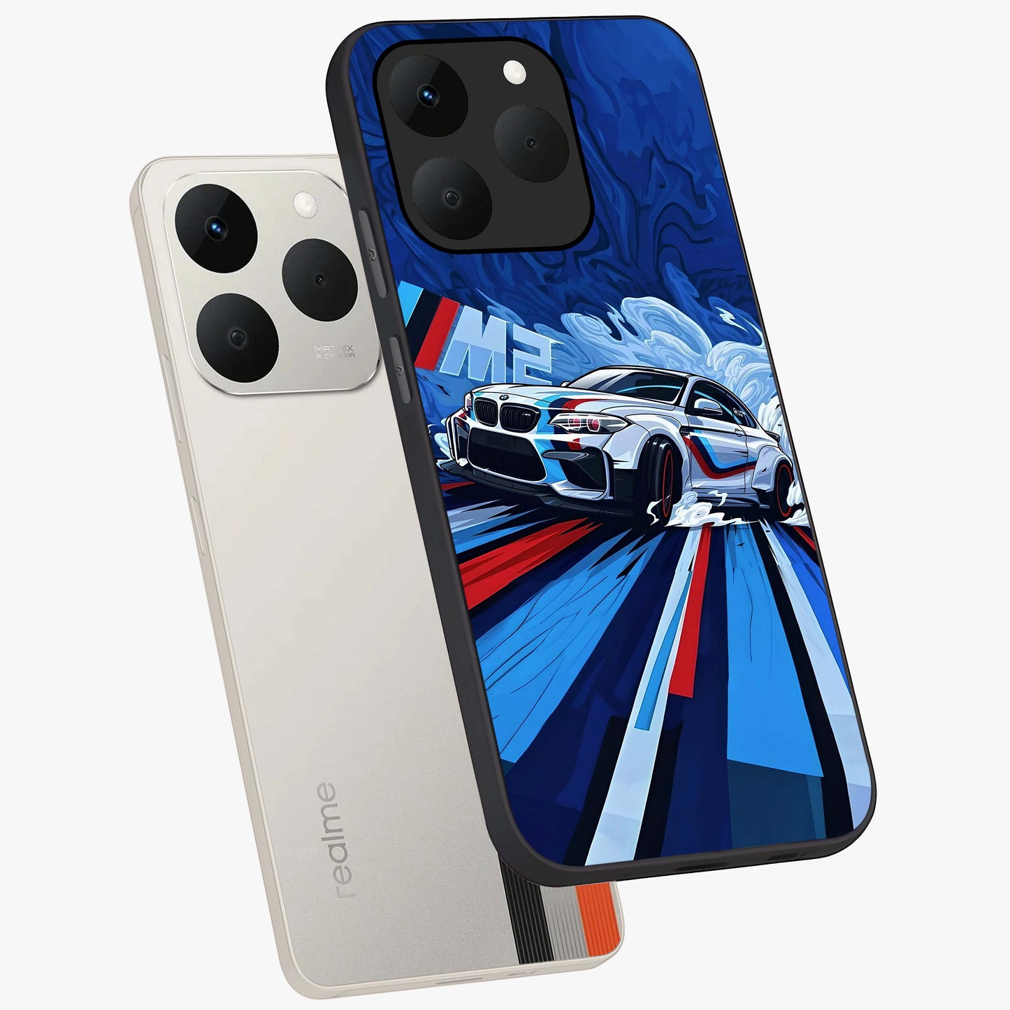 Drift Power Rush Glass Case displayed in angled mockup highlighting powerful drift car design with sporty aesthetic style.