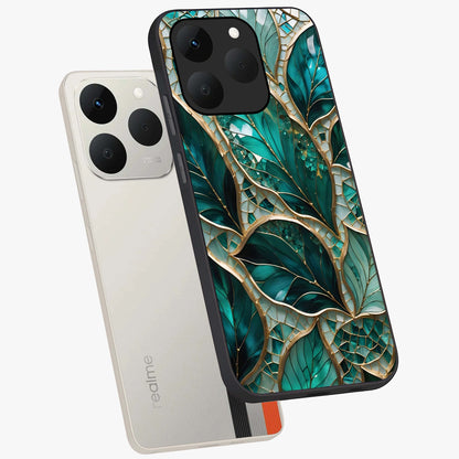Emerald Leaf Glass Glass Case displayed in angled mockup highlighting botanical leaf illustration with elegant natural aesthetic.