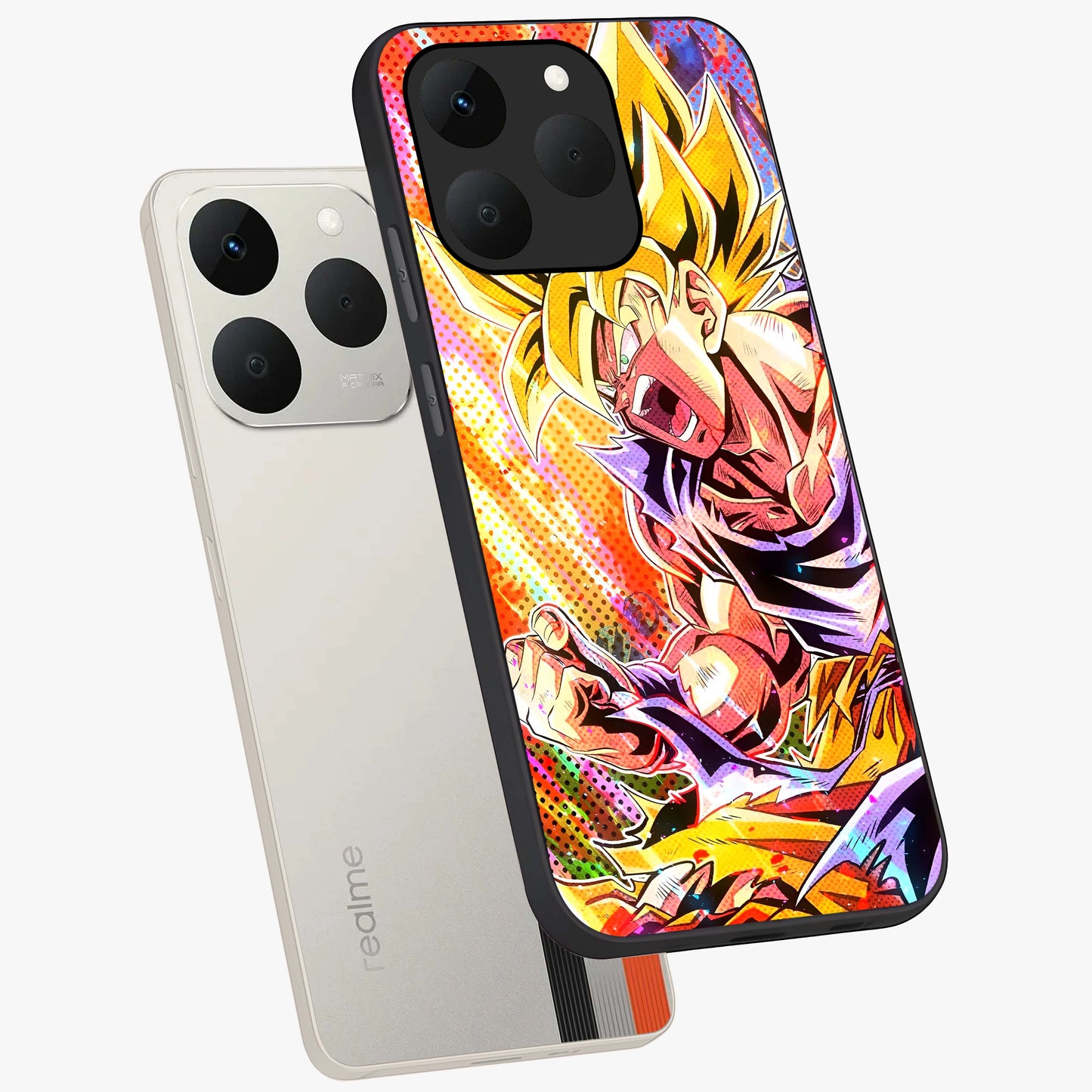 Firing Goku Glass Case displayed in angled mockup highlighting dynamic anime character design with action aesthetic.