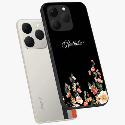 Floral Design With a Custom Personalized Name Glass Case displayed in angled mockup highlighting elegant floral pattern with custom name feature.