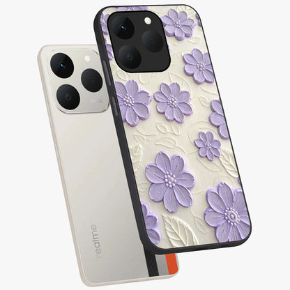 Floral Wall Art With Purple Flowers Glass Case displayed in angled mockup highlighting vibrant purple floral illustration with artistic aesthetic.