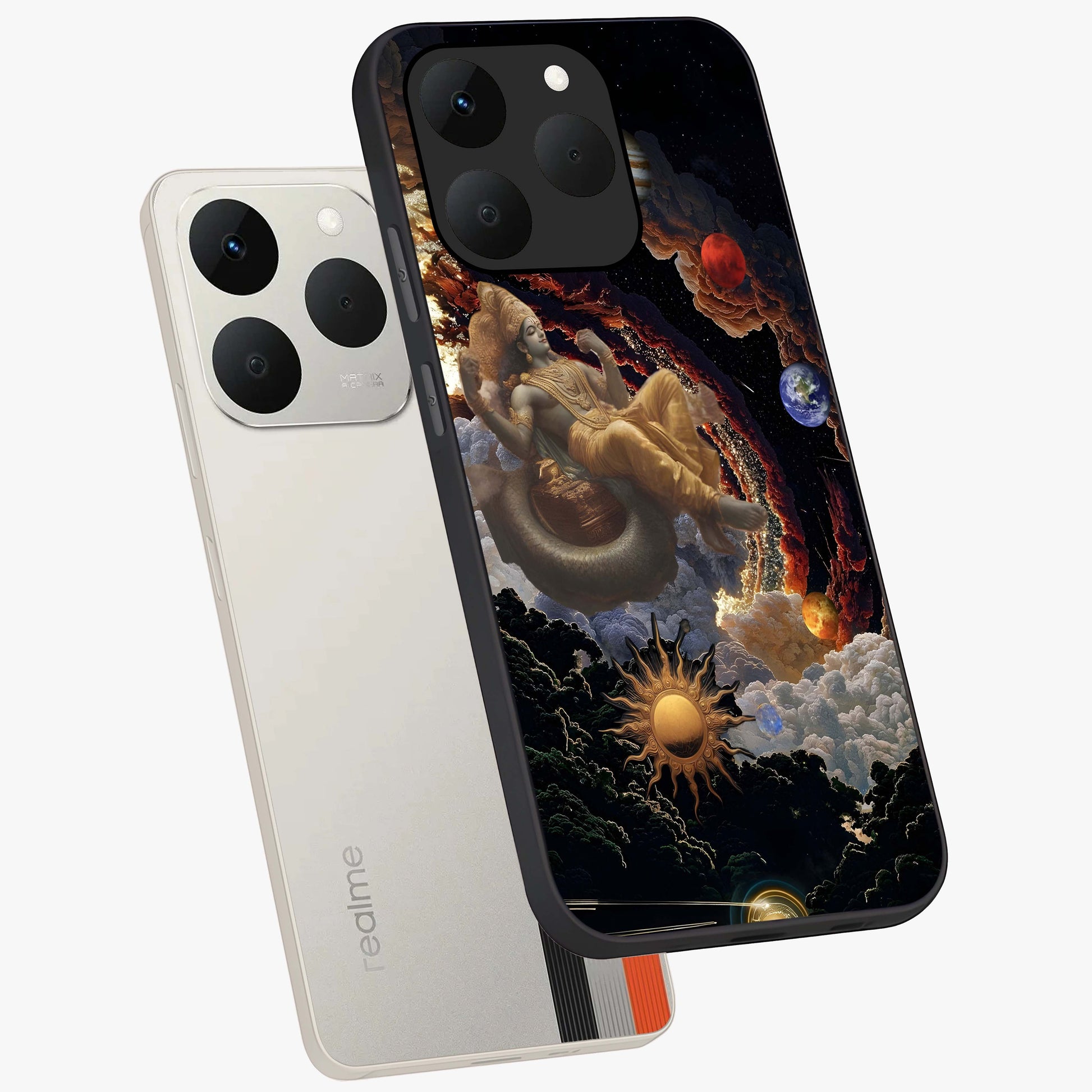 Galactic Divine God Glass Case displayed in angled mockup highlighting powerful celestial deity illustration with galactic aesthetic.