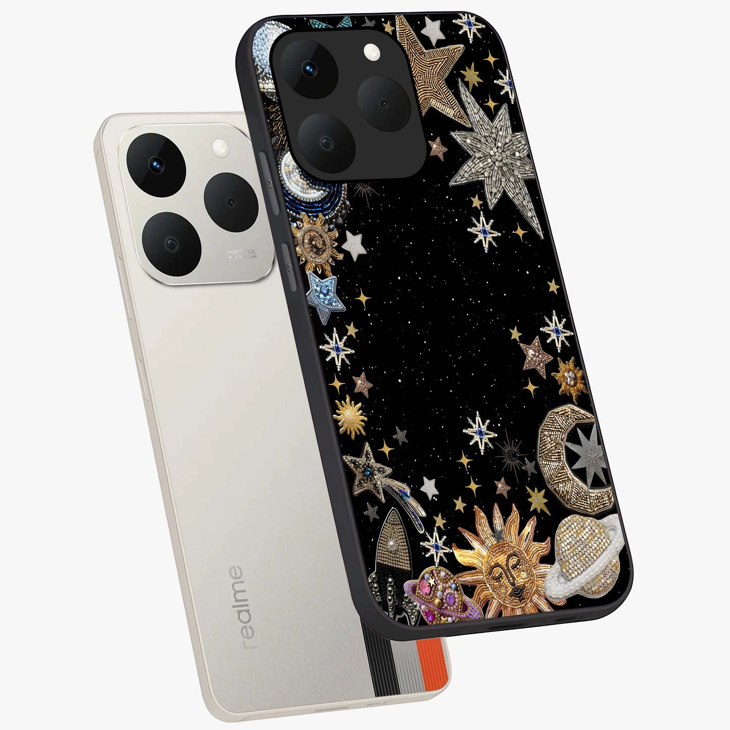 Galactic Jewel Stars Glass Case displayed in angled mockup highlighting shining celestial star design with cosmic aesthetic style.