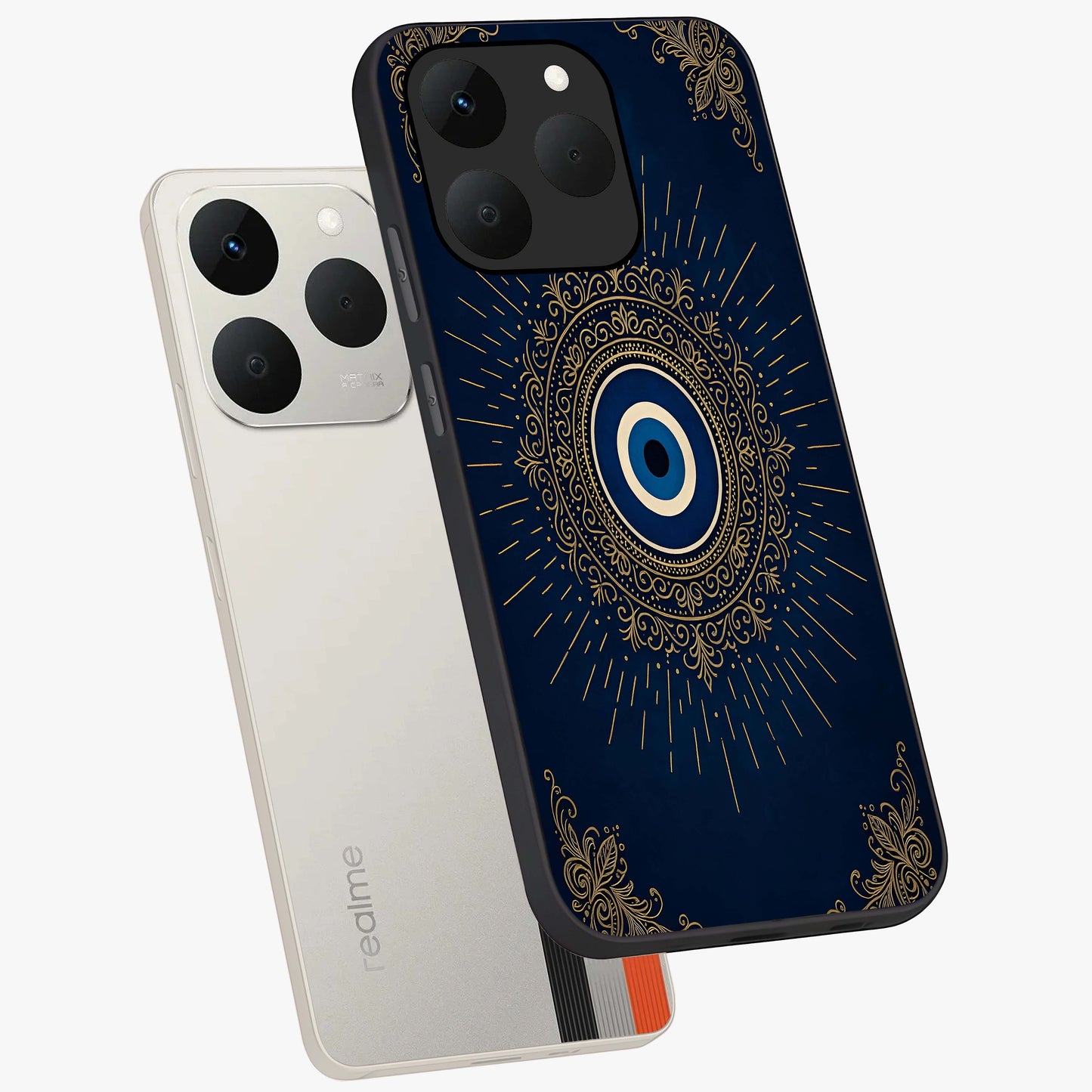 Golden Celestial Charm Glass Case displayed in angled mockup highlighting sparkling cosmic charm design with celestial aesthetic.