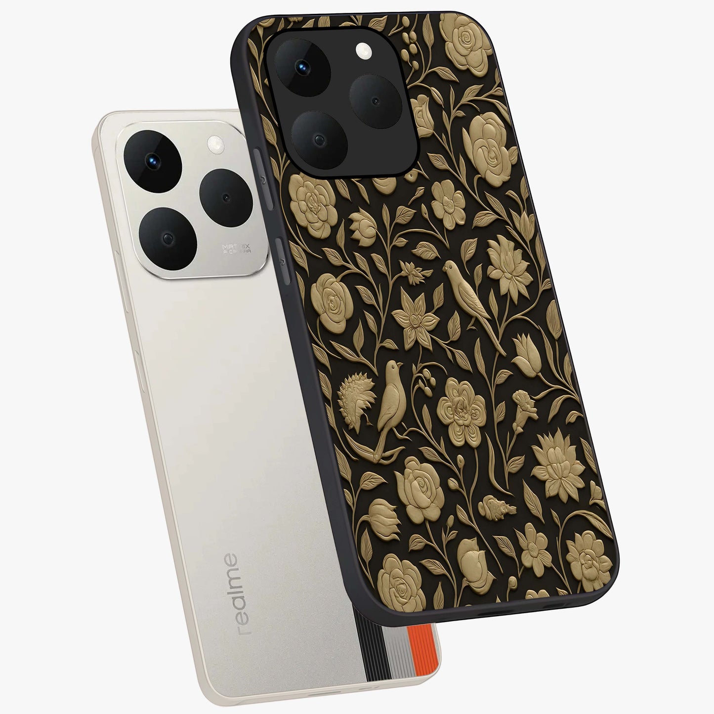 Golden Evil Eye Mandala Glass Case displayed in angled mockup highlighting protective evil eye symbol with golden mandala design.