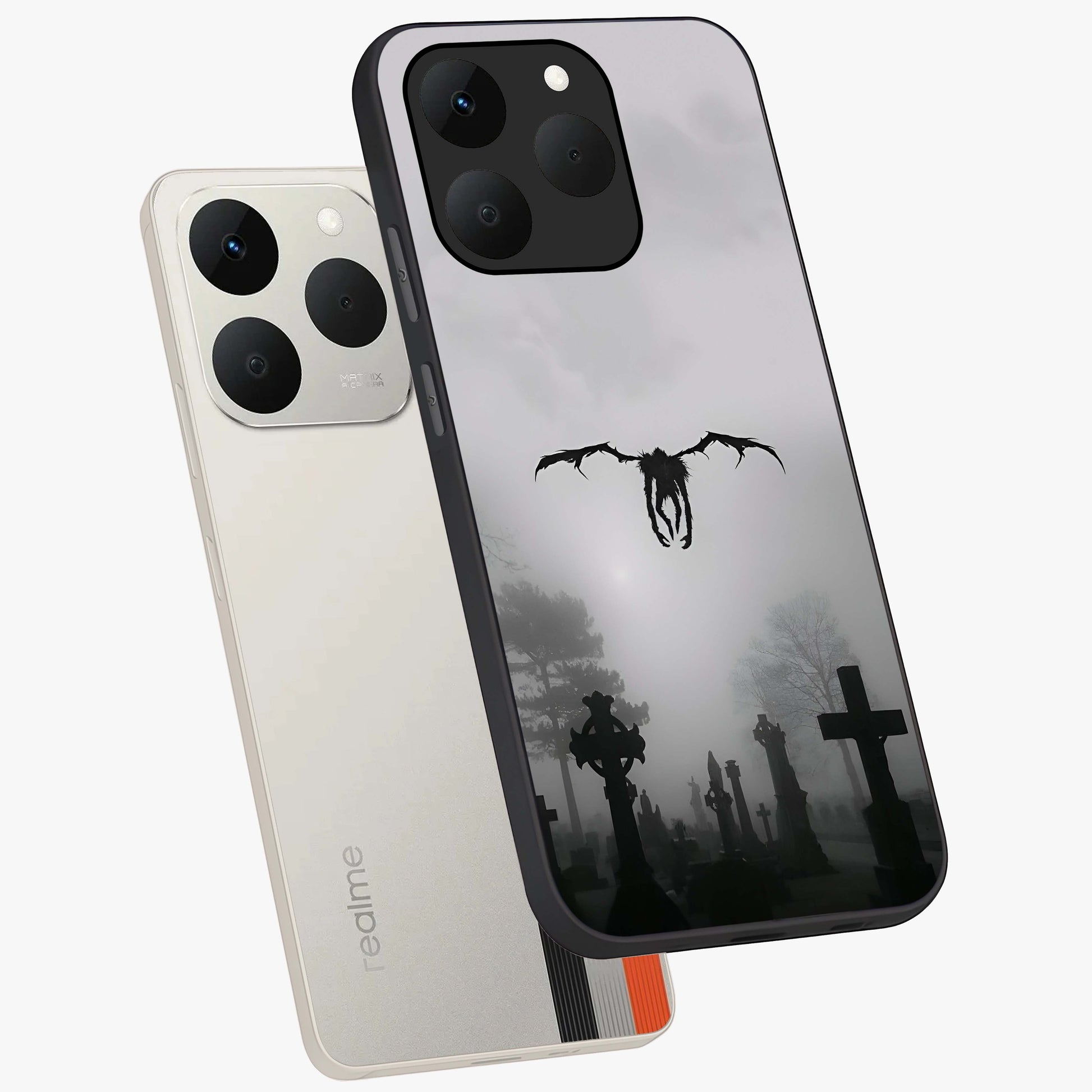 Graveyard Shadow Descent Glass Case displayed in angled mockup highlighting eerie shadow illustration with gothic aesthetic.