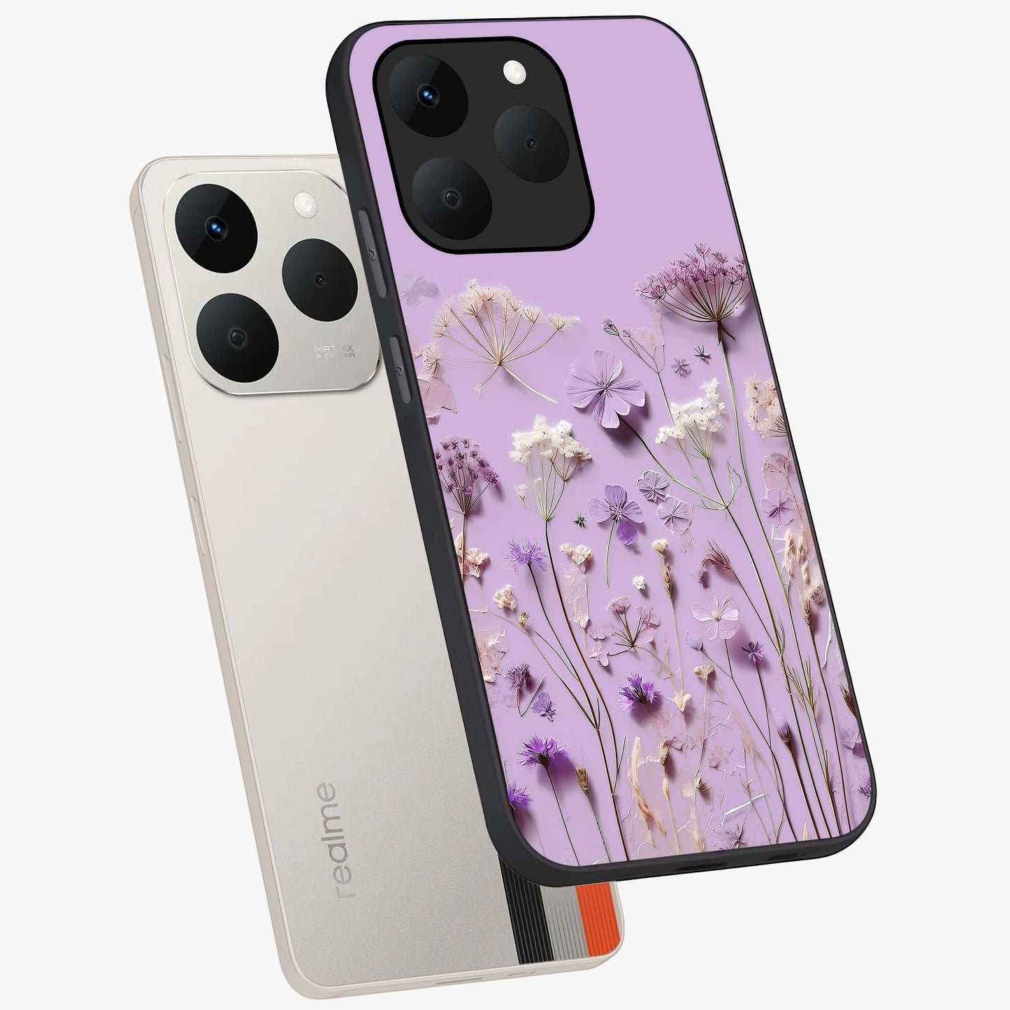 Lavender Blossom Dream Glass Case displayed in angled mockup highlighting dreamy lavender flower design with calming aesthetic style.