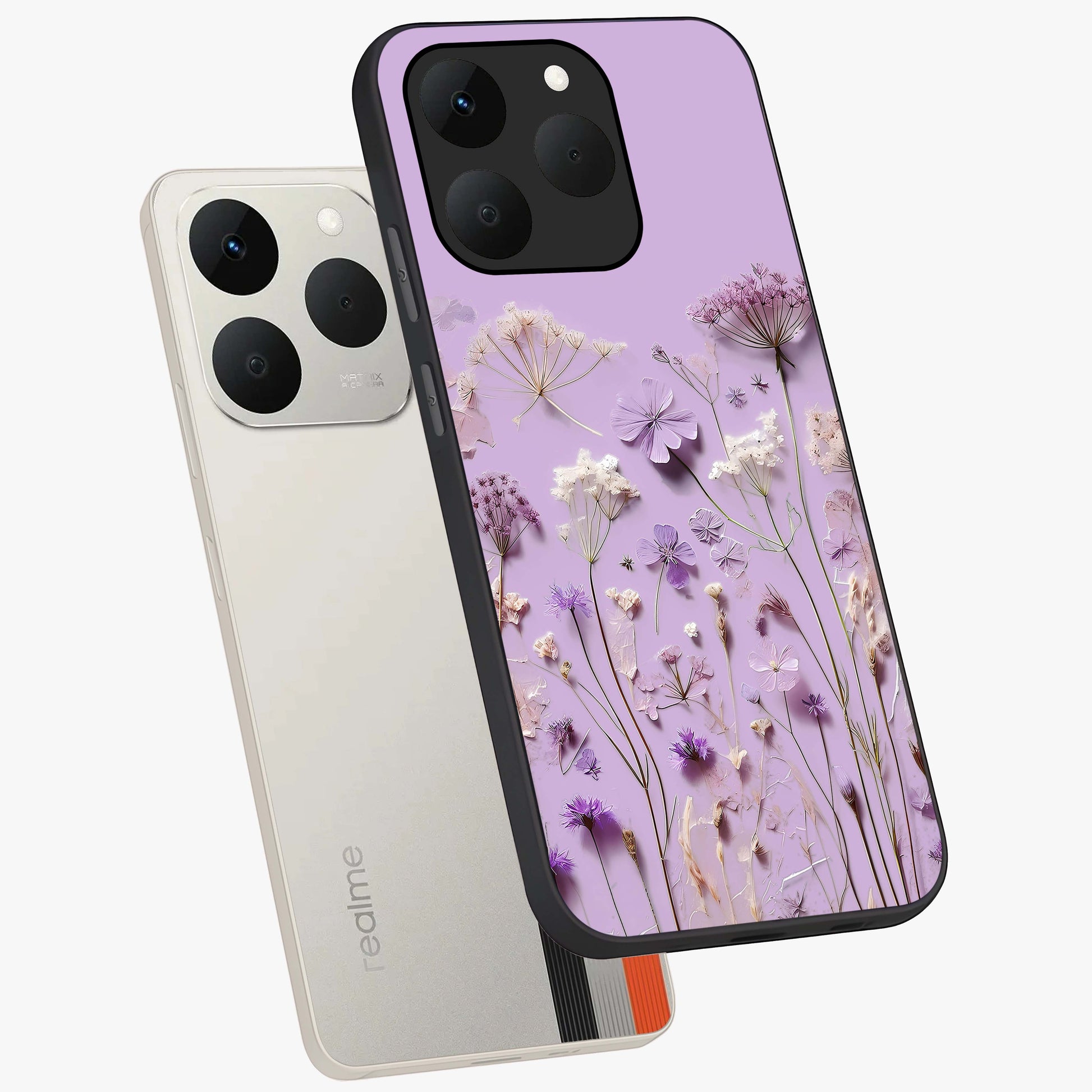 Lavender Blossom Dream Glass Case displayed in angled mockup highlighting dreamy lavender flower design with calming aesthetic style.