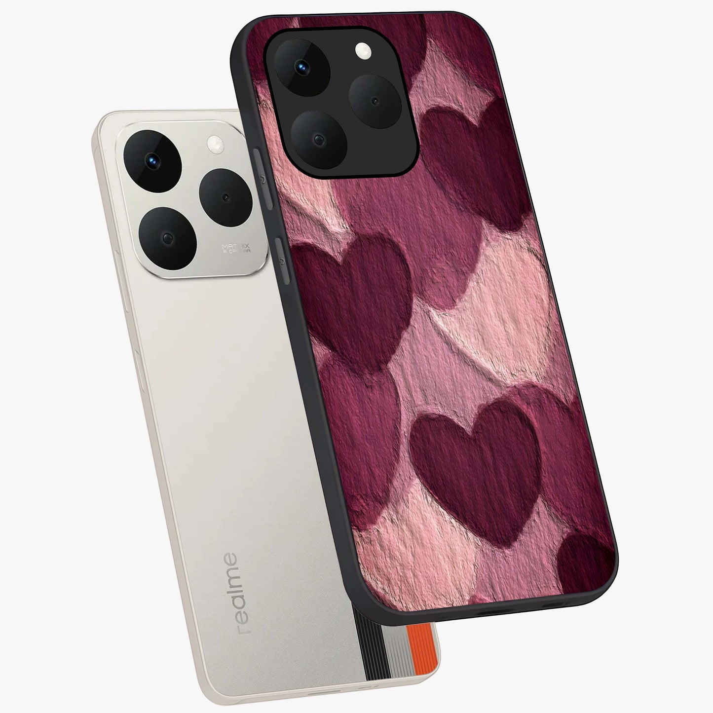 Layered Paper Hearts Glass Case displayed in angled mockup highlighting creative paper craft heart design with romantic aesthetic.