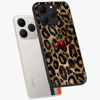 Leopard Wild Cherry Glass Case displayed in angled mockup highlighting bold animal print design with playful cherry aesthetic.