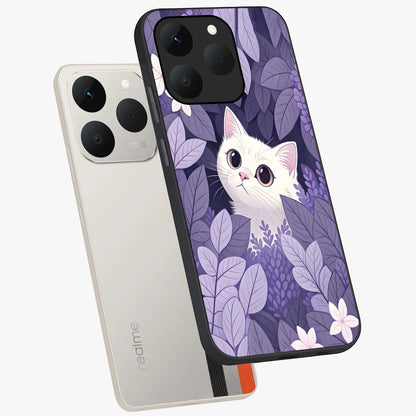 Lilac Hide Peek Cat Glass Case displayed in angled mockup highlighting playful feline illustration with lilac aesthetic design.