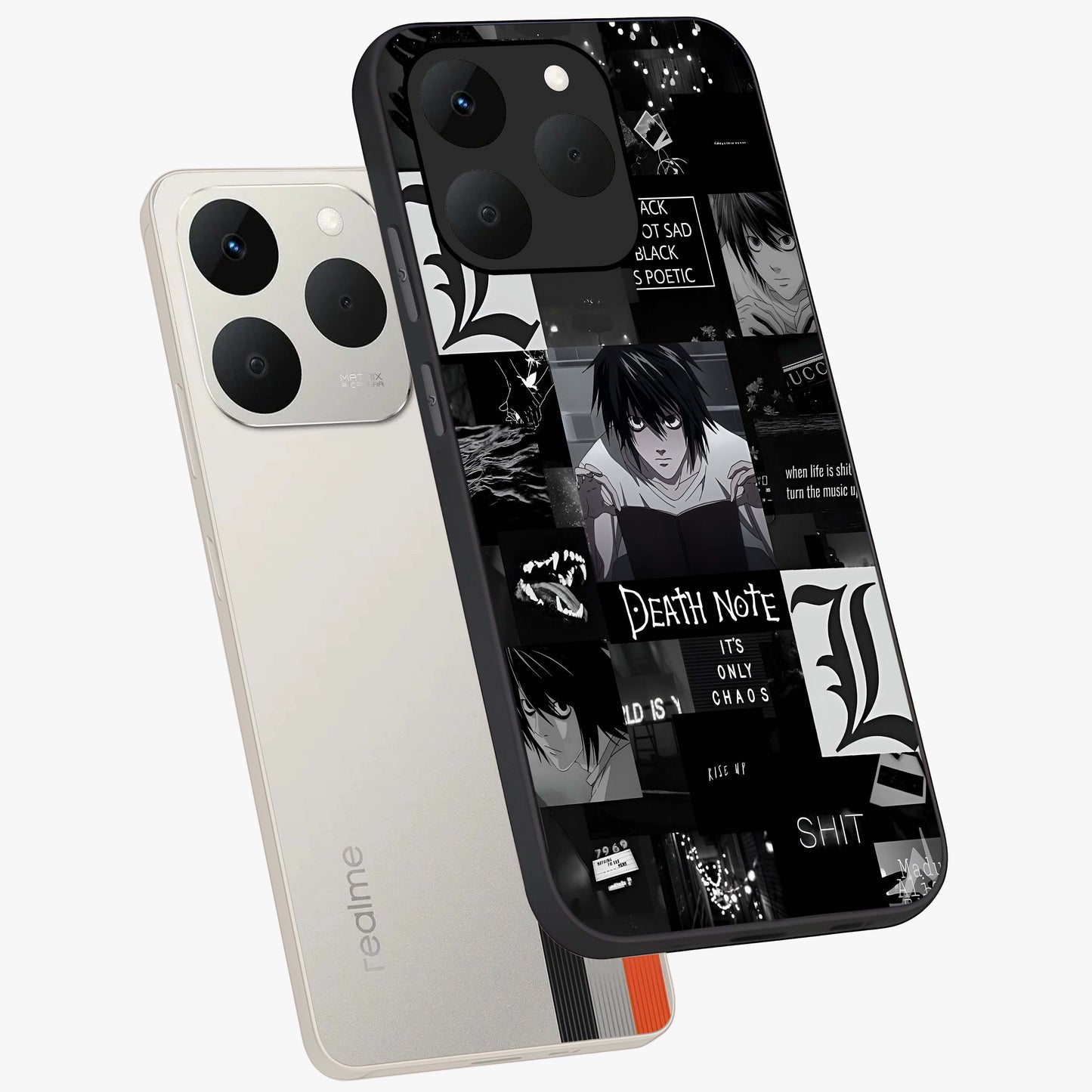 Midnight Chaos Mind Glass Case displayed in angled mockup highlighting chaotic artistic design with dramatic midnight aesthetic.