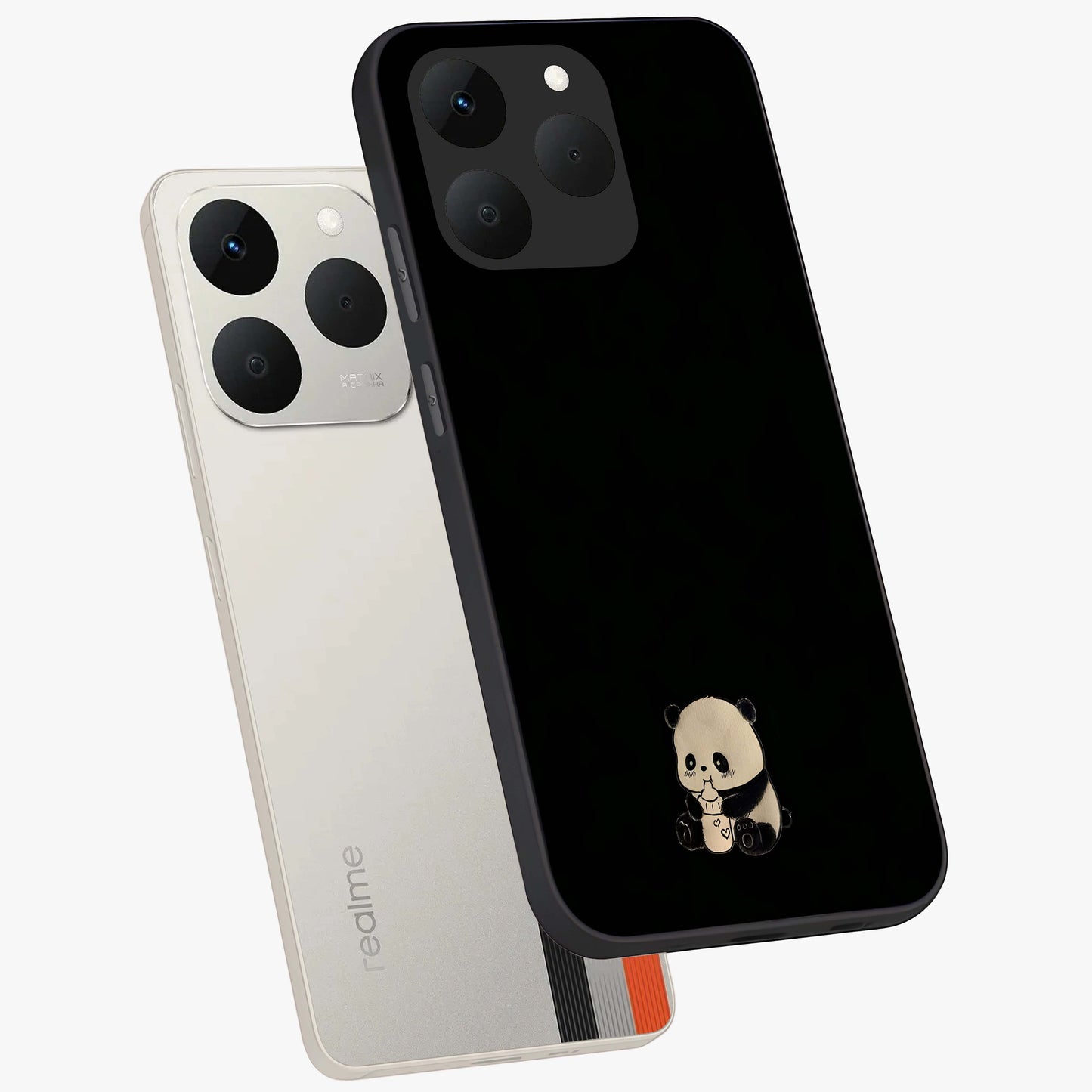 Midnight Panda Love Glass Case displayed in angled mockup highlighting adorable panda illustration with midnight aesthetic.