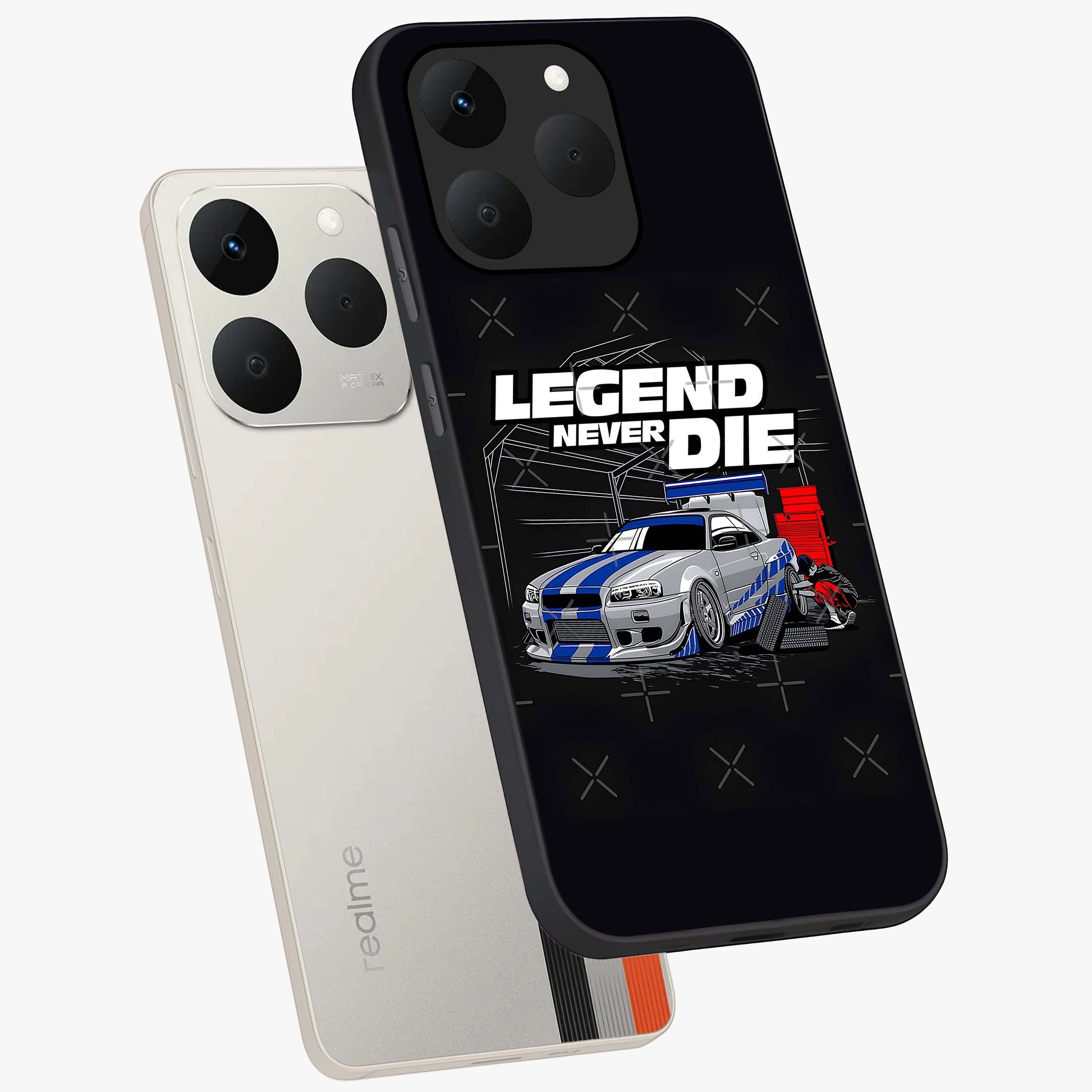Midnight Racing Legacy Glass Case displayed in angled mockup highlighting dynamic automotive design with bold midnight aesthetic.