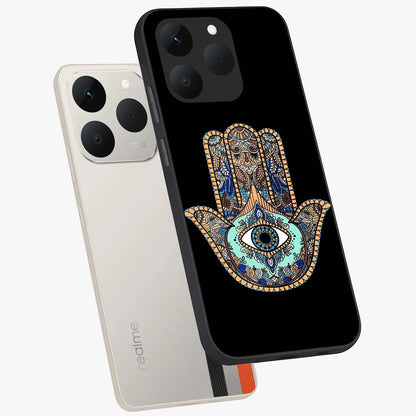 Mystic Hamsa Eye Glass Case displayed in angled mockup highlighting spiritual hamsa symbol with mystical aesthetic style.