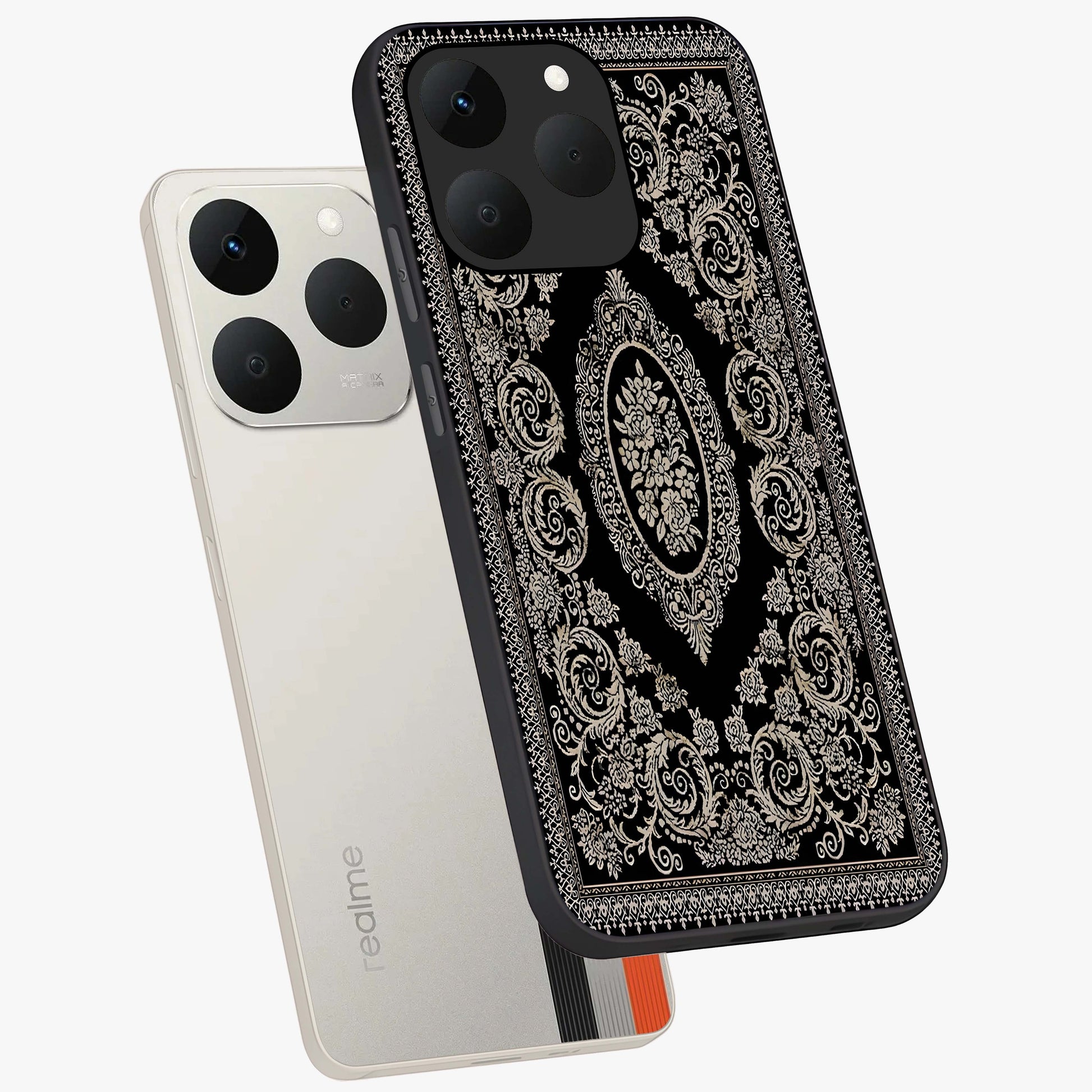 Noir Bloom Elegance Glass Case displayed in angled mockup highlighting refined flower design with stylish noir aesthetic.