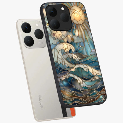 Oceanic Stained Printed Glass Case displayed in angled mockup highlighting colorful aquatic design with artistic aesthetic style.
