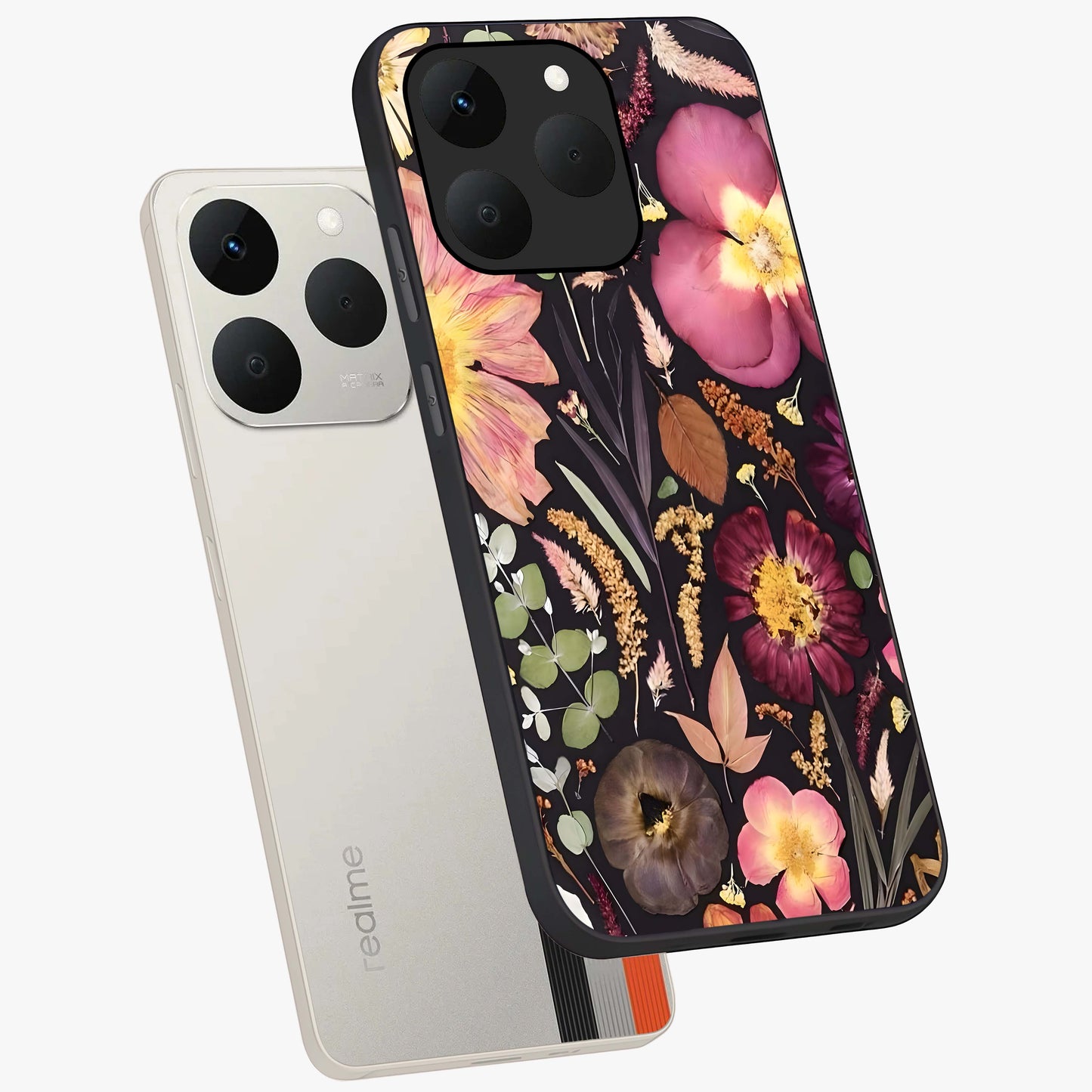 Petal Dream Tapestry Glass Case displayed in angled mockup highlighting decorative petal pattern with elegant botanical aesthetic.