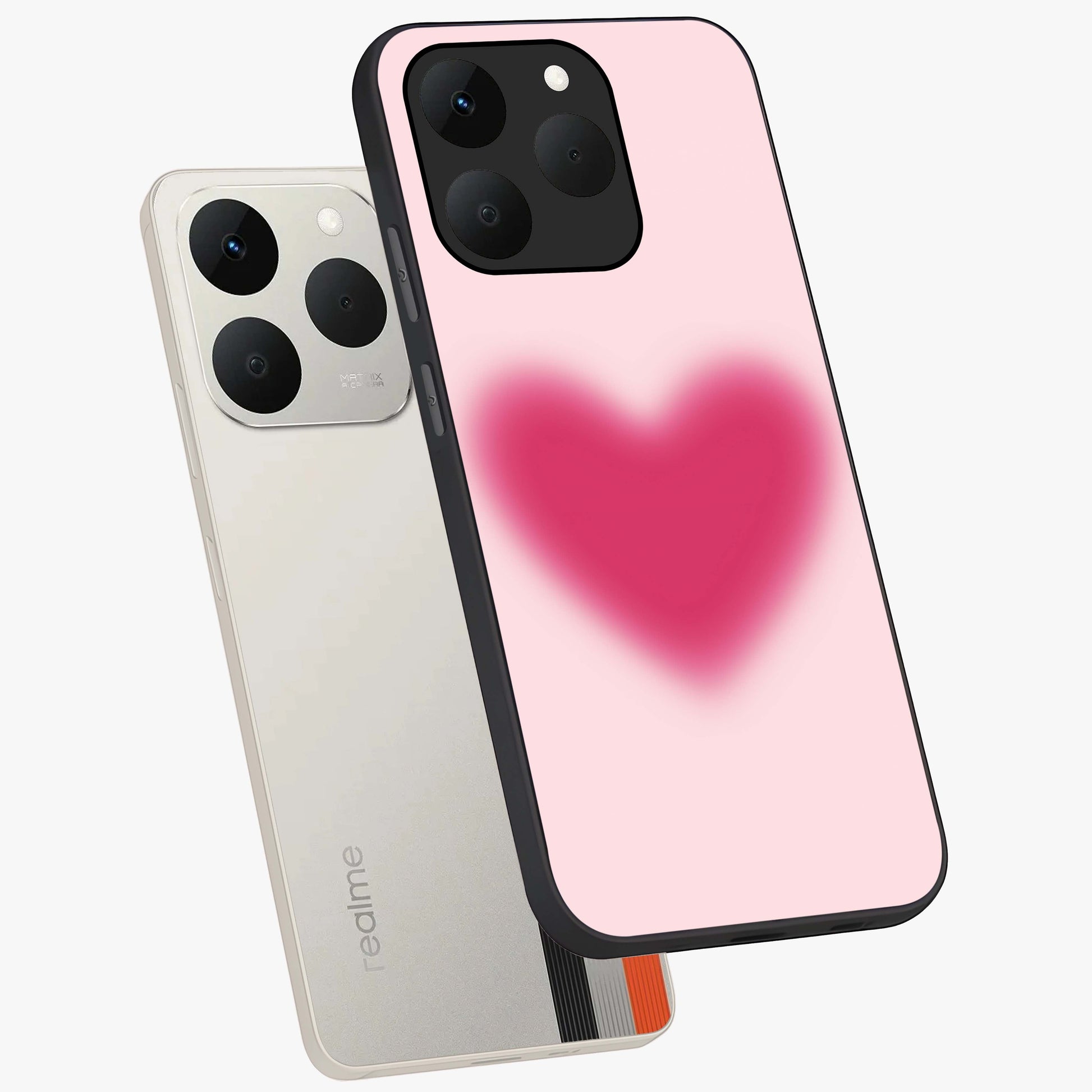 Pink Aura Heart Glass Case displayed in angled mockup highlighting vibrant pink heart design with dreamy aura aesthetic.