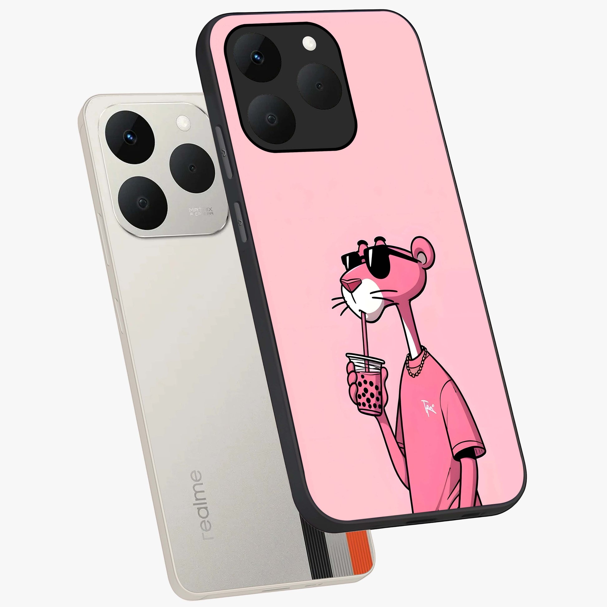 Pink Panther Glass Case displayed in angled mockup highlighting playful cartoon character design with vibrant pink aesthetic.