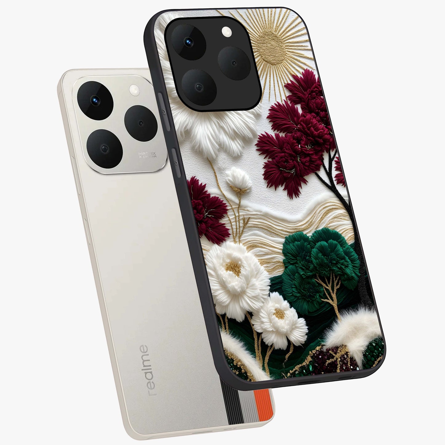 Radiant Bloom Elegance Glass Case displayed in angled mockup highlighting graceful floral design with radiant aesthetic style.