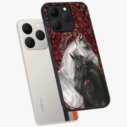 Regal Stallion Tapestry Glass Case displayed in angled mockup highlighting royal stallion design with decorative heritage aesthetic.