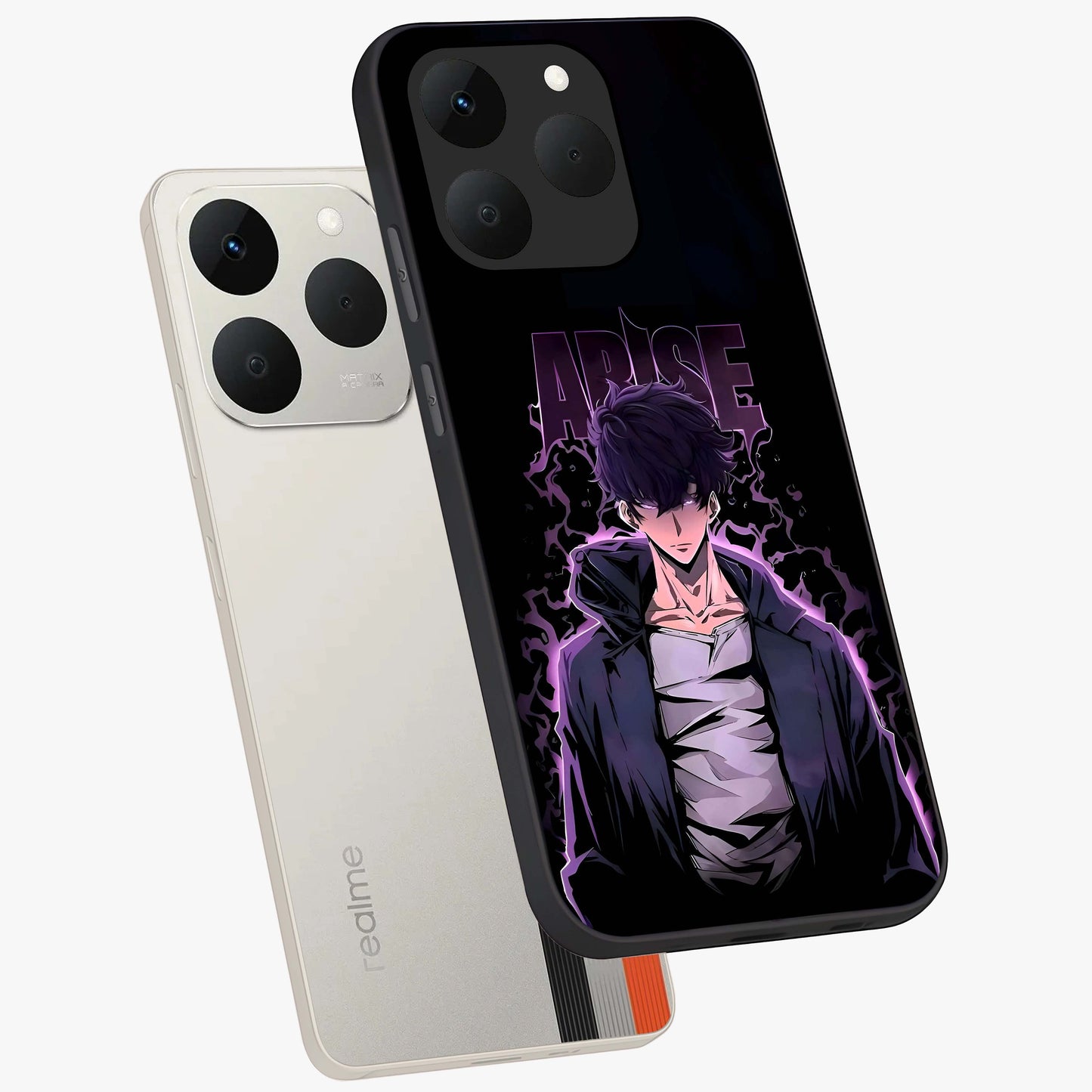 Shadow Monarch Awakening Glass Case displayed in angled mockup highlighting dramatic shadow warrior design with fantasy aesthetic.