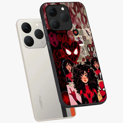 Spider Love Story Glass Case displayed in angled mockup highlighting expressive comic inspired design with playful aesthetic.