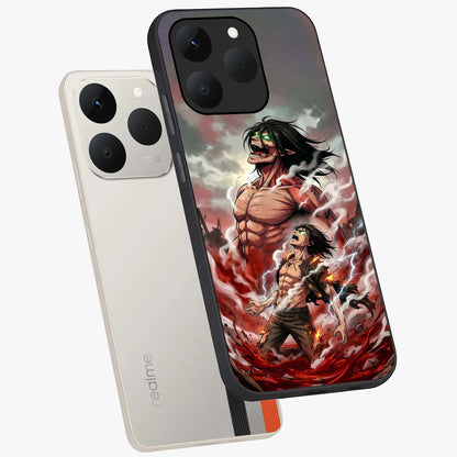 Titan Awakening Fury Glass Case displayed in angled mockup highlighting dramatic giant warrior design with bold anime aesthetic.