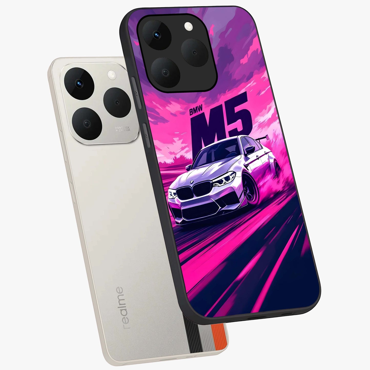Velocity Drift Pulse Glass Case displayed in angled mockup highlighting dynamic drift design with sporty automotive aesthetic.