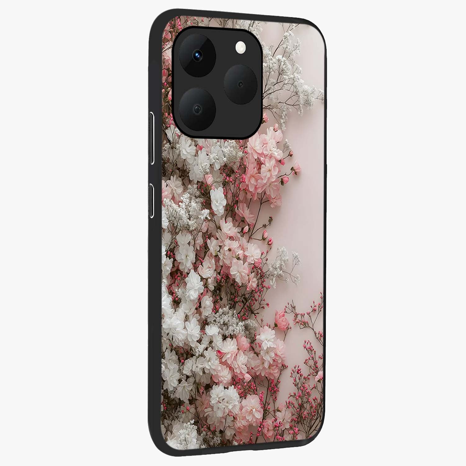 Blush Blossom Cloud Glass Case upright view showcasing calm floral cloud artwork with gentle dreamy theme.
