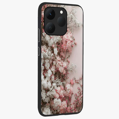 Blush Blossom Cloud Glass Case upright view showcasing calm floral cloud artwork with gentle dreamy theme.