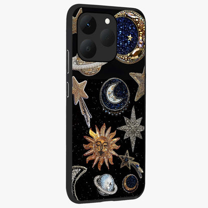 Celestial Gem Constellations Glass Case upright view showcasing cosmic constellation artwork with celestial aesthetic style.