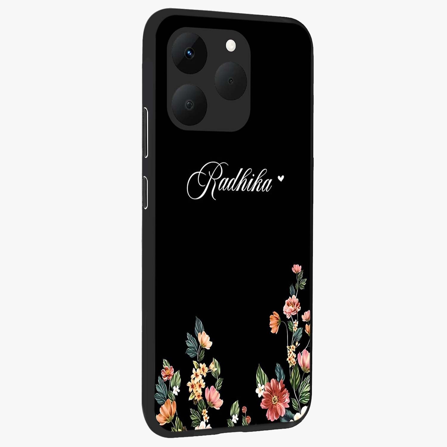Floral Design With a Custom Personalized Name Glass Case upright view showcasing delicate floral artwork with personalized aesthetic style.