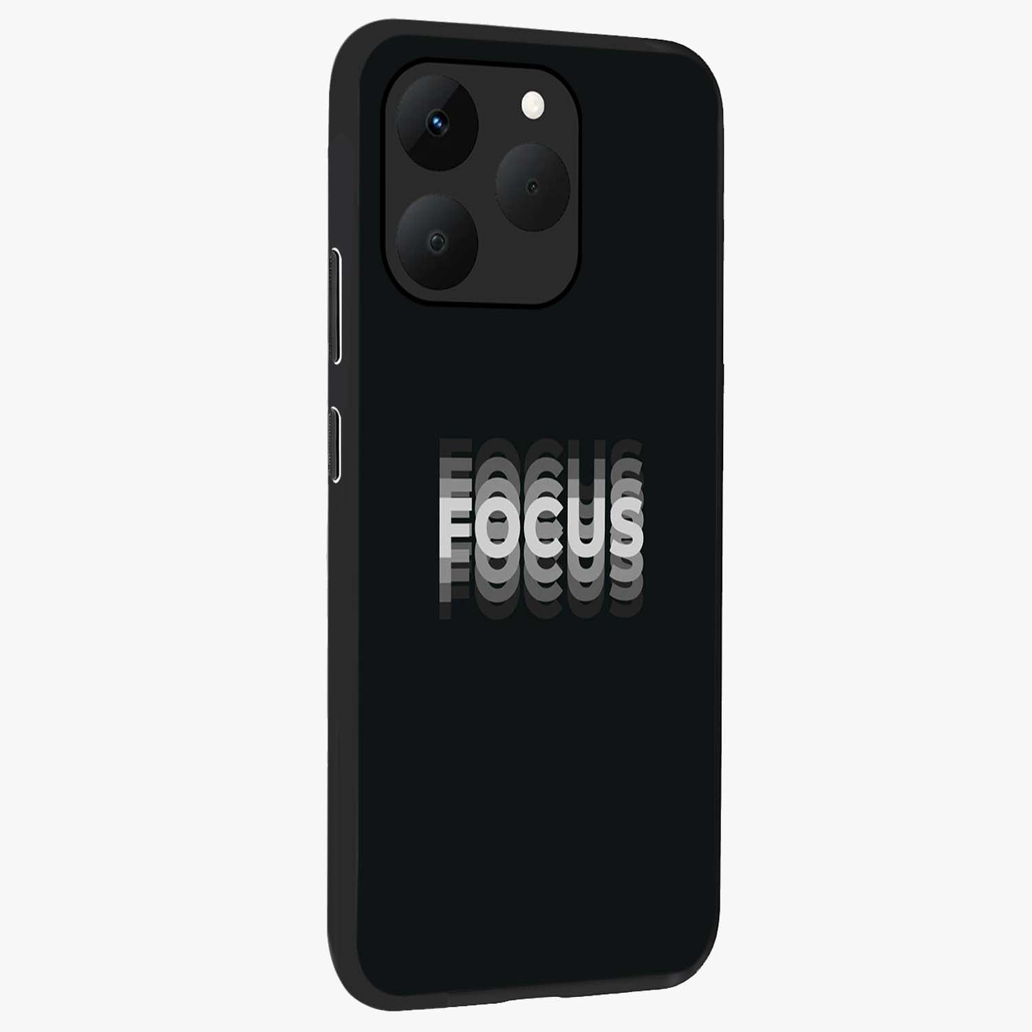 Focus Mode On Glass Case upright view showcasing strong typography statement with sleek motivational theme.