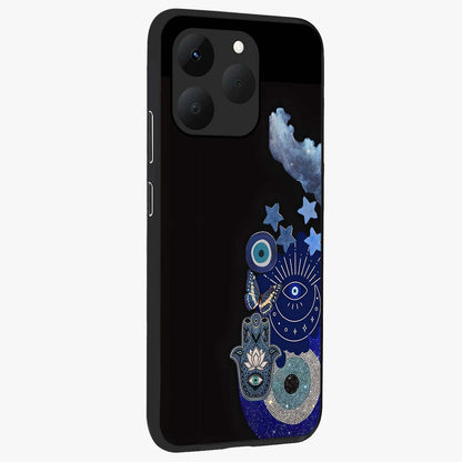 Galactic Charm Cluster Glass Case upright view showcasing glowing cosmic charm artwork with magical celestial style.
