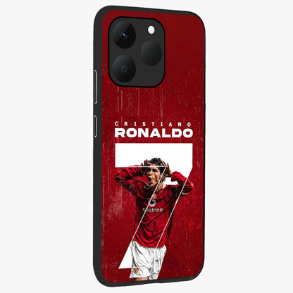 Goal Celebration Legacy Glass Case upright view showcasing dynamic football inspired artwork with victory celebration aesthetic.