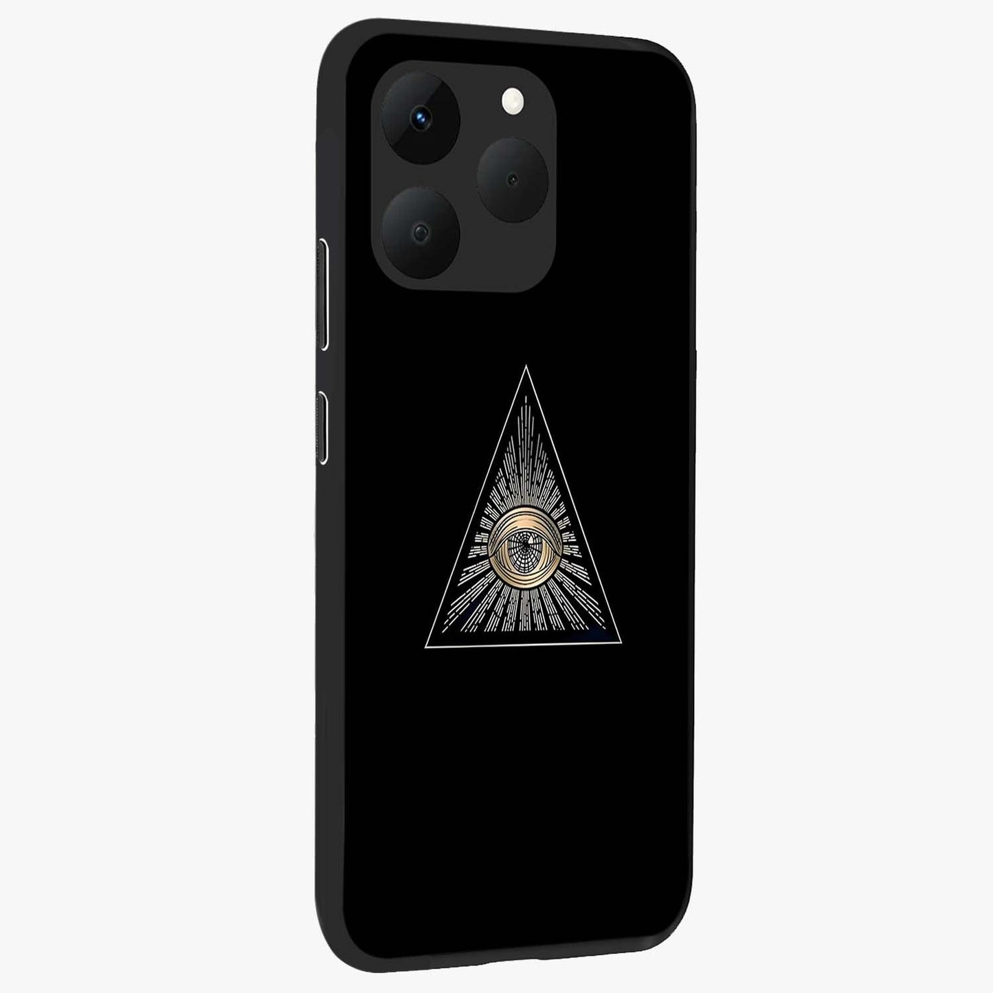 Illuminati Evil Glass Case upright view showcasing striking illuminati artwork with mysterious symbolic theme.