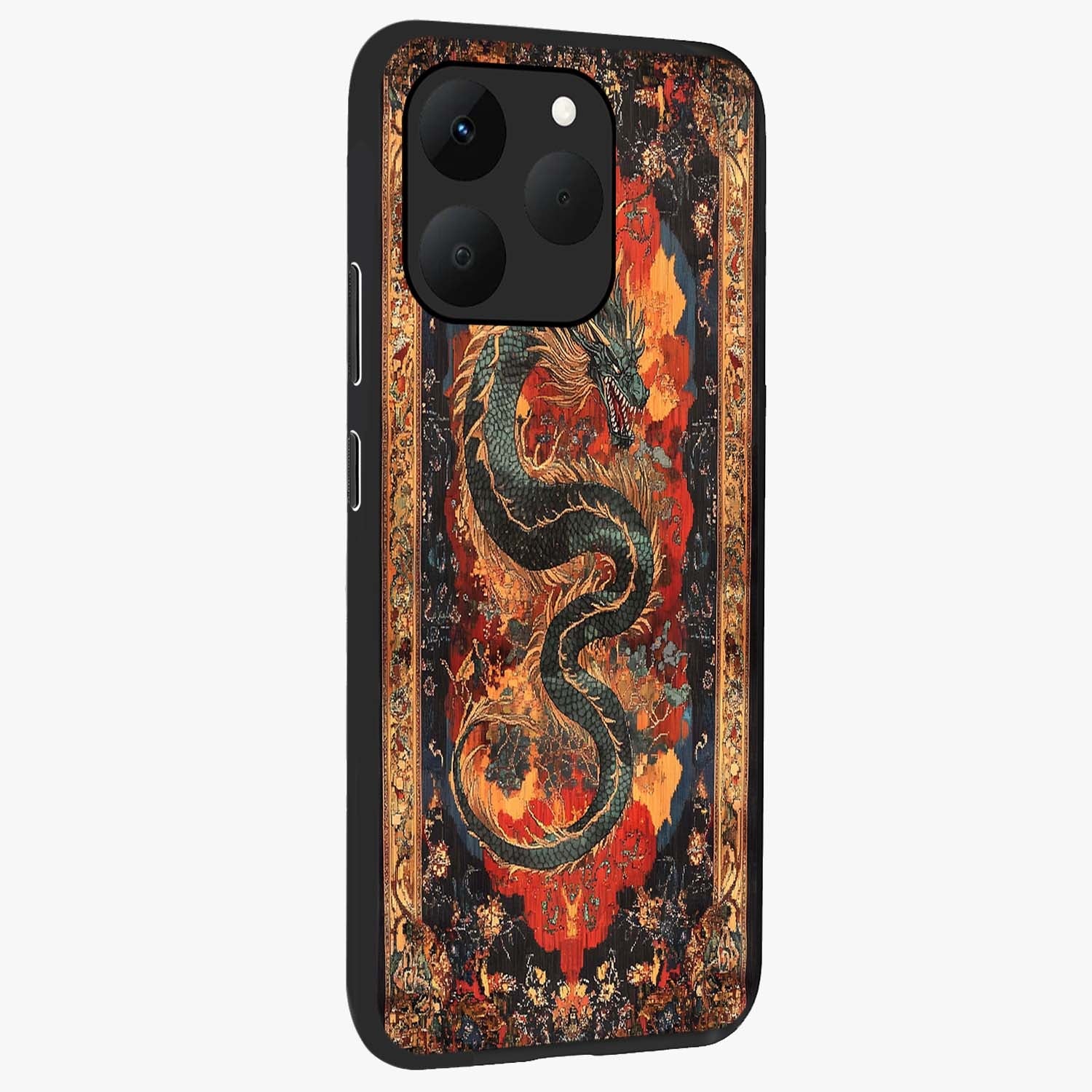 Inferno Dragon Soul Glass Case upright view showcasing intense dragon artwork with fantasy fire theme.