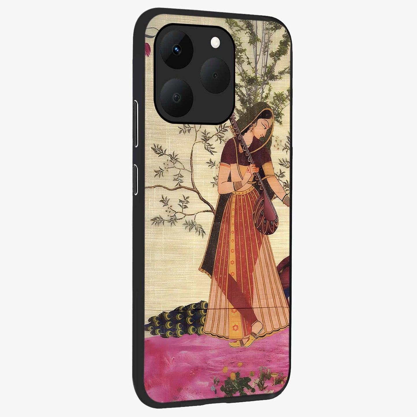 Lady With Veena Art Glass Case upright view showcasing classical veena artwork with traditional artistic theme.