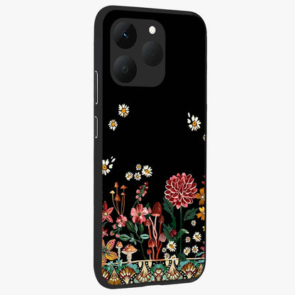 Midnight Bloom Pattern Glass Case upright view showcasing decorative floral artwork with deep night themed palette.
