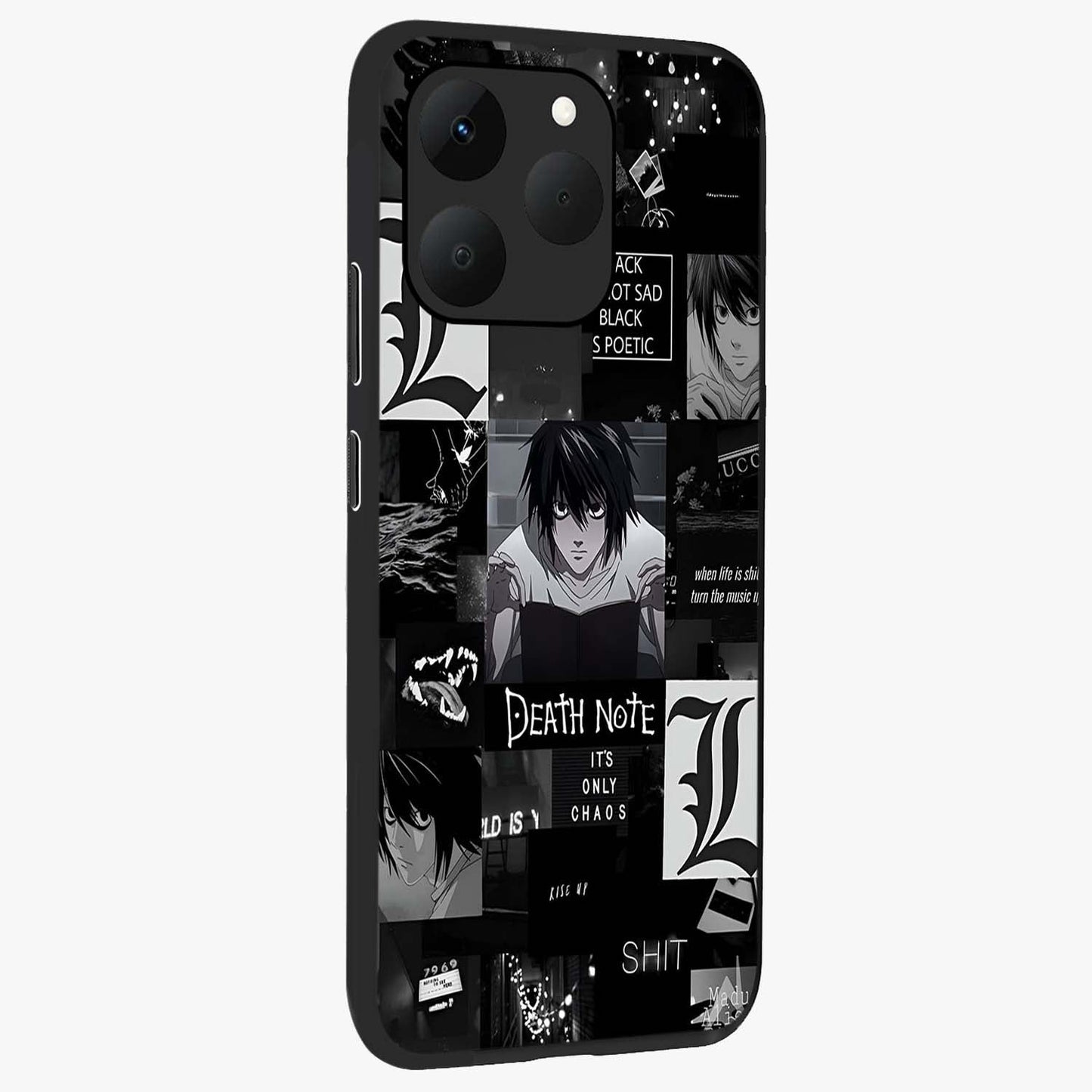 Midnight Chaos Mind Glass Case upright view showcasing expressive abstract artwork with bold dark theme.